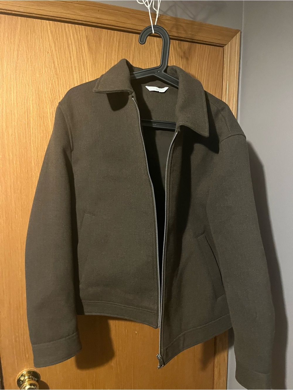 Zara Brown Zip-Front Lightweight Shirt Jacket